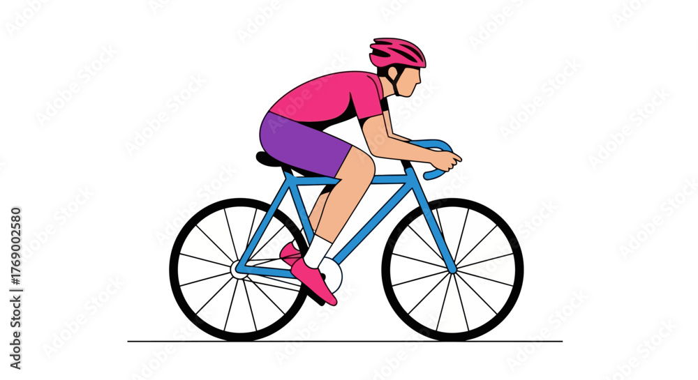Obraz premium Bicyclist in Profile Cycling Illustration for Sport, Recreation, and Fitness