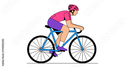 Cyclist pedaling a bicycle in forward motion; vector illustration showcasing sports and active lifestyles