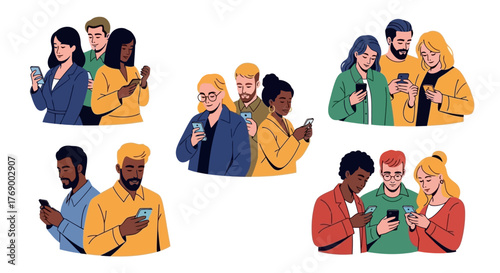 Diverse People Using Smartphones Modern Communication and Connection