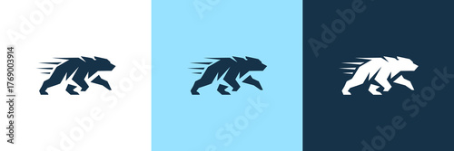 Strong and fast bear logo in dynamic running pose with sharp angular shapes. Perfect for sports team, gaming mascot, outdoor brand, wildlife identity, and powerful modern vector branding design.