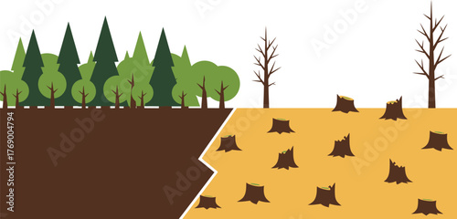 Deforestation concept illustration showing forest destruction impact editable vector