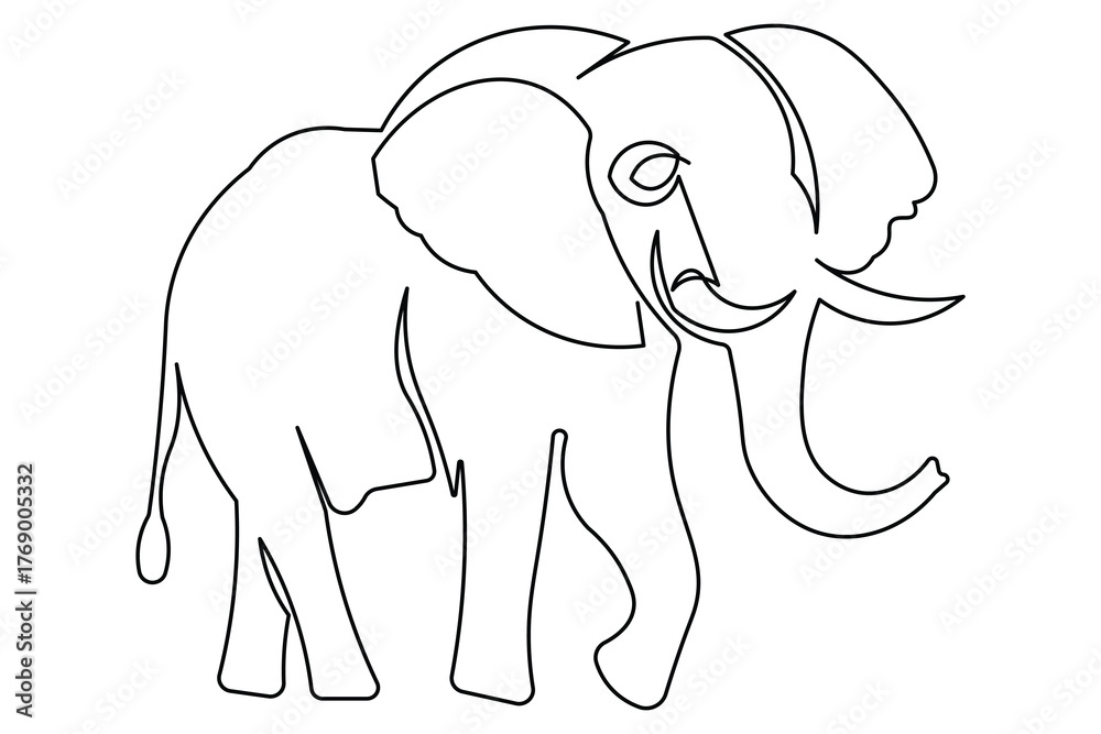 Fototapeta premium Simple continuous line art elephant in elegant minimal outline composition