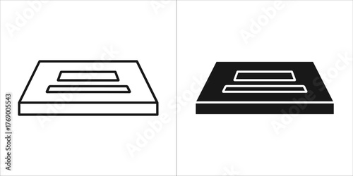 Two icons of a simple rectangular platform or base, one outlined and one filled