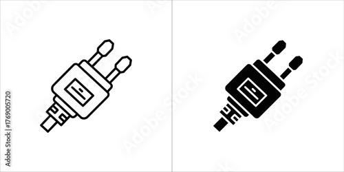 Outline and silhouette icon of an electrical plug with two pins
