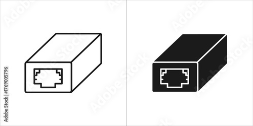 Two icons of an ethernet connector, one outline and one filled