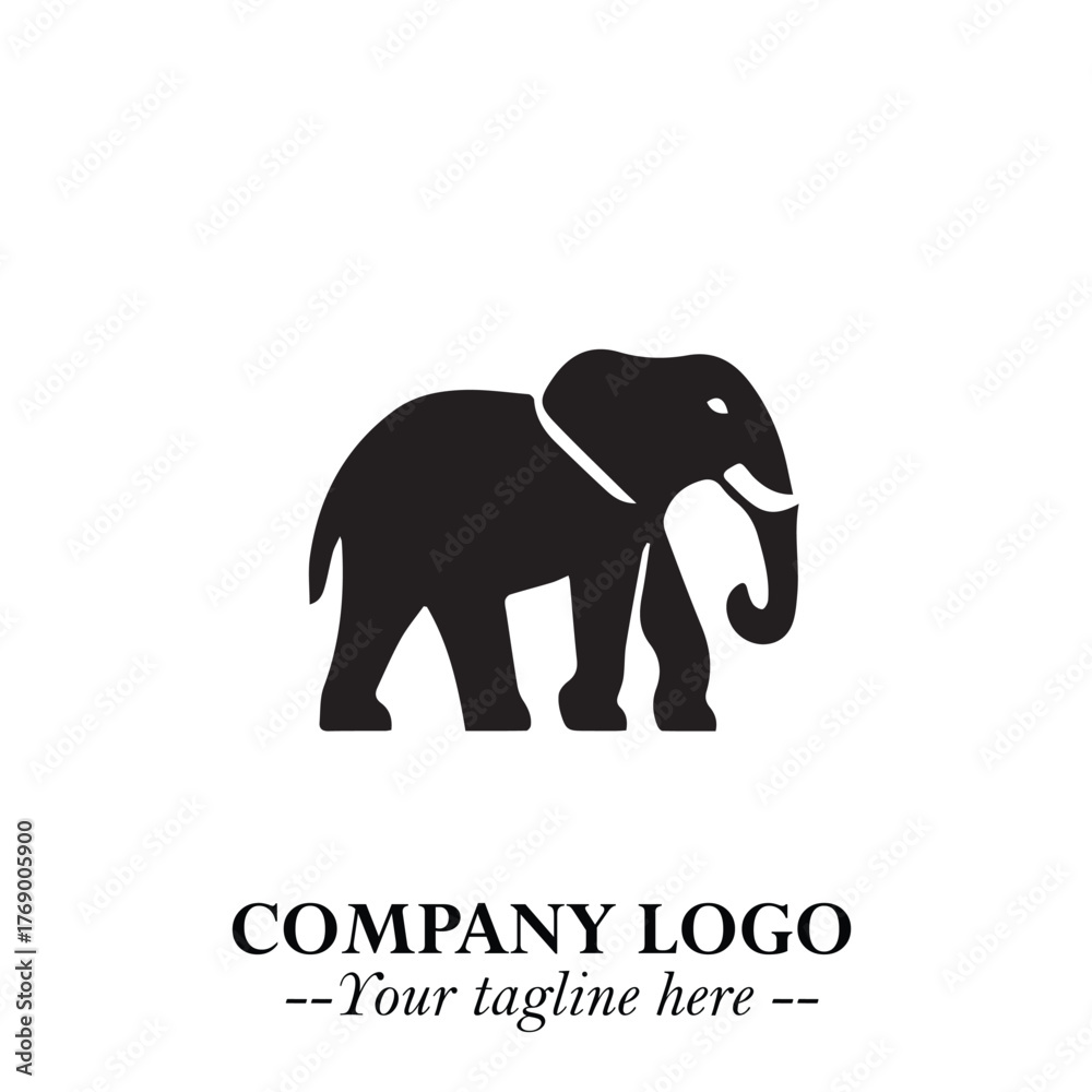 Fototapeta premium Majestic Elephant Logo Symbol in Black on White Background with Elegant Minimalist Modern Design