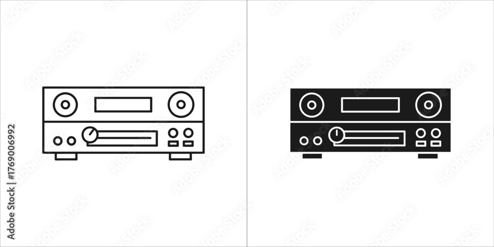Fototapeta premium Line art and solid black icon of a vintage stereo amplifier