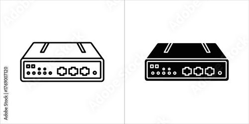 Outline and solid black icons of a network router or modem