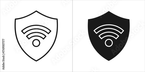 Wifi security shield icon, wireless network protection symbol