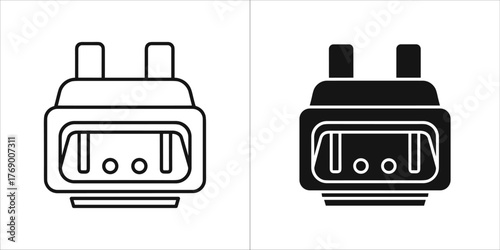 Two versions of a power adapter, one outline and one solid black