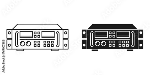 Line art and solid black icon of a rackmount audio amplifier or receiver