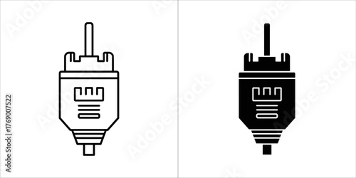 Two icons of a connector plug, one outlined and one solid black