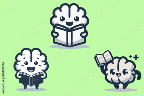This is a vector image of a brain reading a book, suitable for use in logo designs for printing companies, libraries, reading rooms, covers, books, magazines, icons, businesses, stickers, banners, 