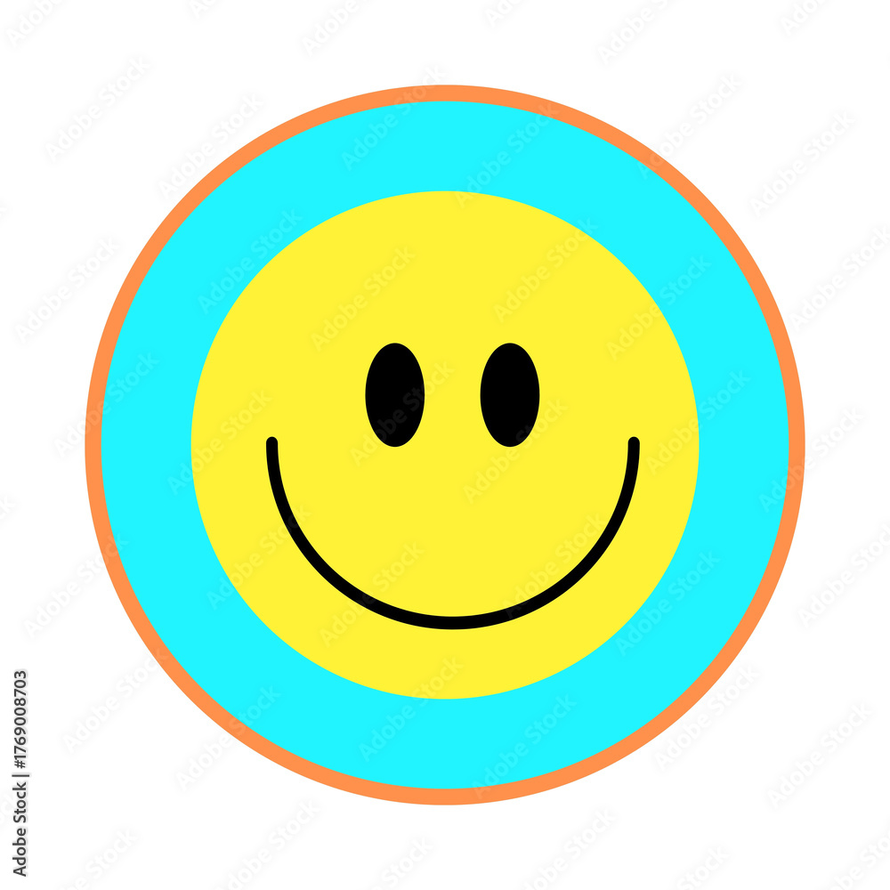 Fototapeta premium Bright yellow smiley face with blue and orange ring
