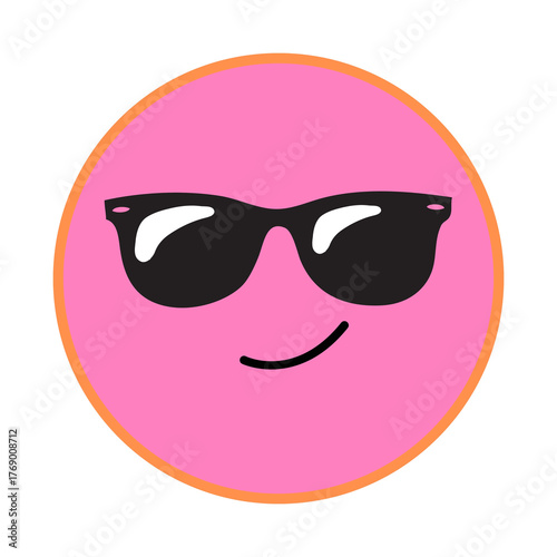 Pink smiley face wearing black sunglasses and smiling