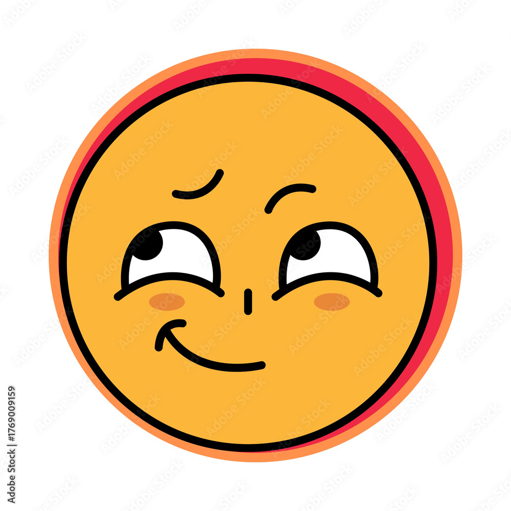 Fototapeta premium Sly smirking emoji with raised eyebrows and blushing cheeks