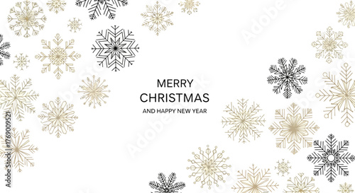Elegant Christmas & New Year Card with Gold and Black Snowflakes