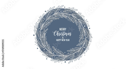 Festive Christmas Wreath with 'Merry Christmas & Happy New Year' Text