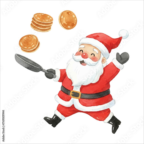 Santa Cooking Pancakes Watercolor Vector
