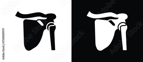 Shoulder bone icon. Illustration of human bones. Orthopedic vector icon, human bones and skeleton anatomy illustration, human body parts, Black and white flat vector icon.