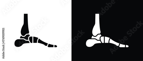 Metatarsal, Foot bone icon. Illustration of human bones. Orthopedic vector icon, human bones and skeleton anatomy illustration, human body parts, Black and white flat vector icon.