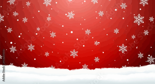 Festive red background with snow effect and snowflakes for winter holidays