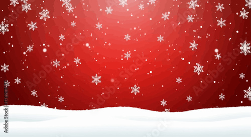 Snowy Christmas Scene with Falling Snowflakes and a Red Gradient Background