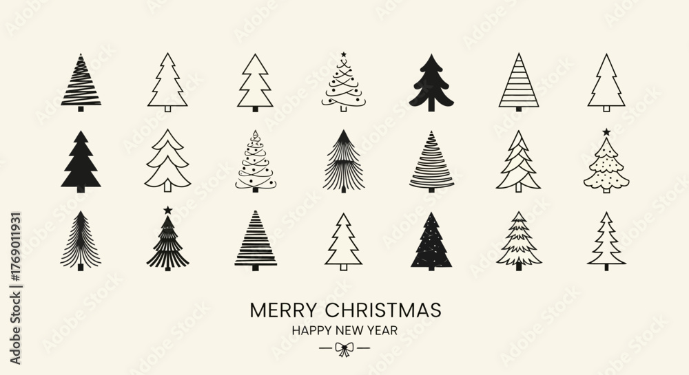 Obraz premium Collection of Minimalist Christmas Tree Icons for Holiday Designs