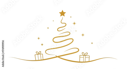 Elegant Minimalist Christmas Tree Outline with Gifts and Star Topper