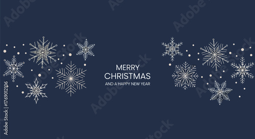Elegant Christmas and New Year Snowflake Banner in Navy and Gold