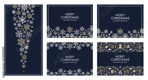 Festive Snowflake Christmas and New Year Greeting Card Designs