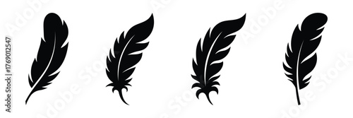 Feather icon vector, sign, symbol, logo, illustration, editable stroke, flat design style isolated on white background. Elegant collection of black silhouette feathers perfect for nature, freedom