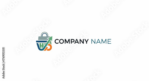 Abstract shopping bag logo with company name placeholder.