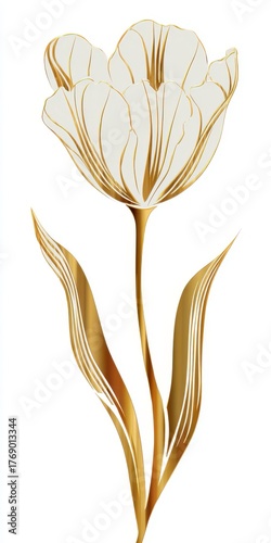 White Tulip with Golden Leaves Illustration