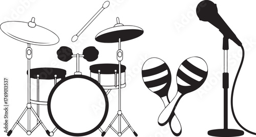 Musical instruments vector illustration with drums and percussion elements