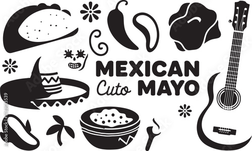 vector set of musical instruments cats and guitar icons illustration