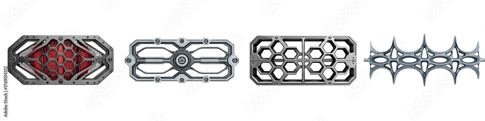 Fototapeta premium Sci-Fi Panel Ornaments on White Background