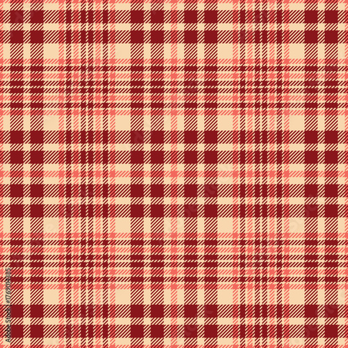 Seamless red color check pattern. Repeating patern plaid. Checkered design for prints. Repeated tartan fabric. Vector scottish fabriс. Ekose texture. Madras flannel. Checker line. Stripe gingham


