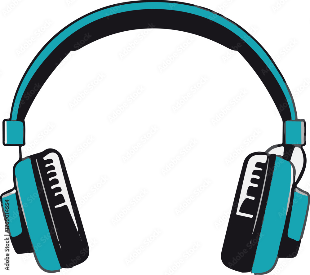 Fototapeta premium Turquoise and black headphones icon music symbol audio equipment dj gear sound technology isolated on transparent background