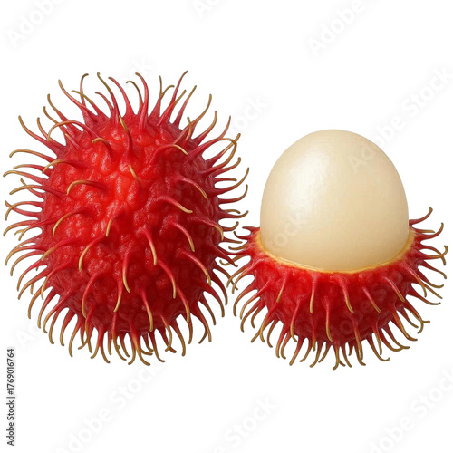 rambutan fruit resembling a virus, isolated on a white background