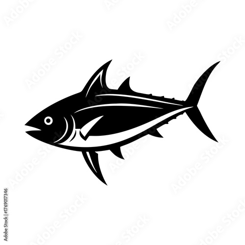 Tuna fish ocean animal aquatic wildlife marine predator silhouette vector illustration