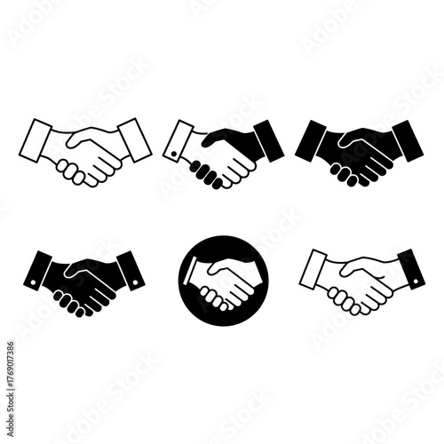 Handshake Icon Set — Business Partnership and Collaboration Symbols