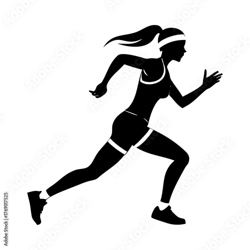 Athlete runner woman fitness jogging exercise sport fast silhouette vector illustration