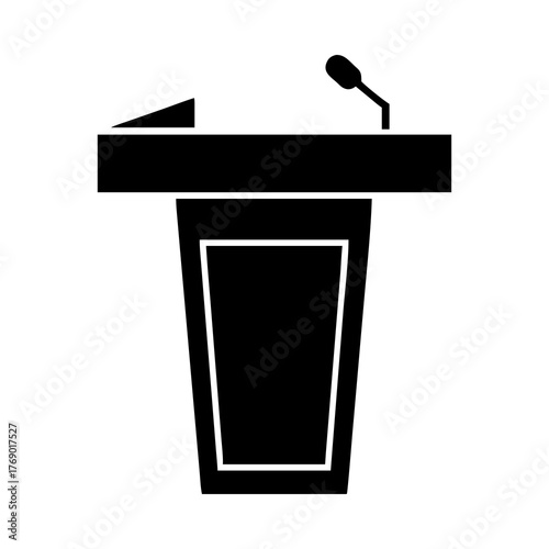 Podium stage microphone speaker speech conference public platform silhouette vector illustration