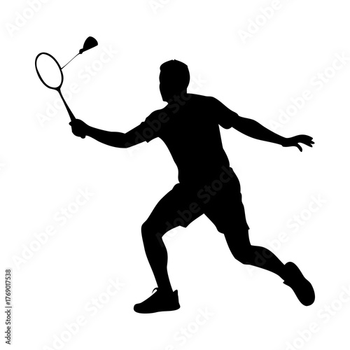 Badminton player sport racket shuttlecock action game silhouette vector illustration