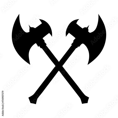 Crossed battleaxe weapon medieval barbarian warrior axe silhouette vector illustration