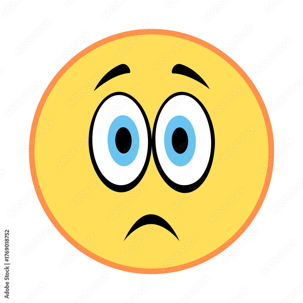 Fototapeta premium Worried and confused yellow emoji face with big blue eyes