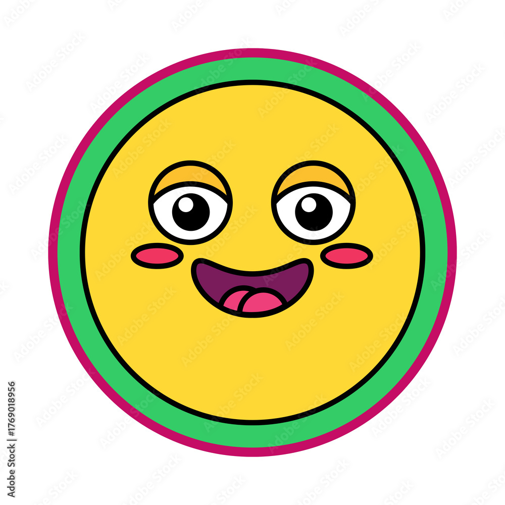 Fototapeta premium Happy cartoon face with big smile and blushing cheeks