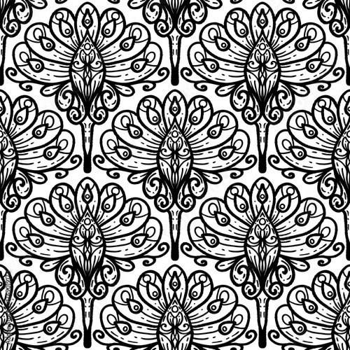 vintage seamless pattern inspired by art nouveau floral motifs, featuring elegant botanical with ornate lines and symmetry, perfect for textile, wallpaper, packaging, fabric, and stationery design
