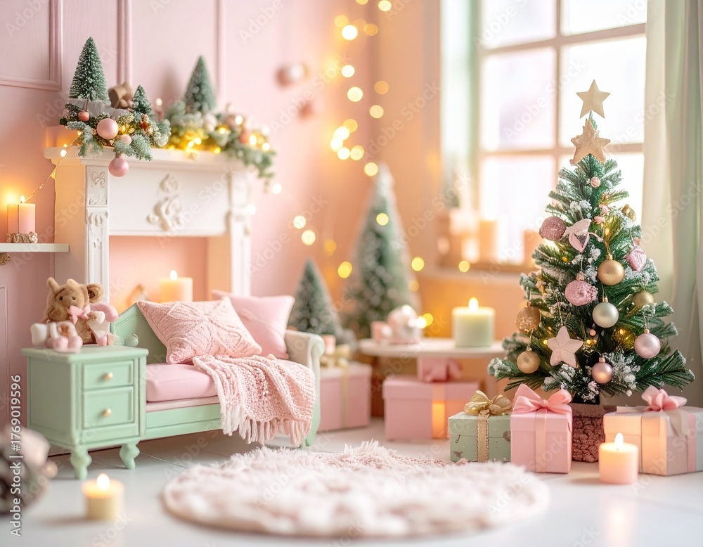 Obraz premium ゆめかわいいミニチュアのクリスマス画像。Generated AI